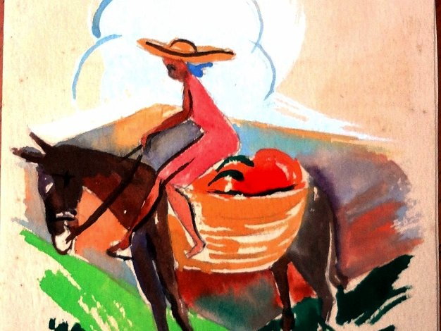 Algana - Carrier A congratulations postcard with an original watercolor painting by the artist. Size is 5 by 6 inches. Signed in the...