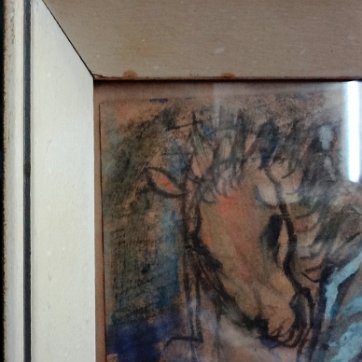 Lora Excellent watercolor on paper with a white horse. Paper dimension is 6 by 8 inches. Signed in black and dated 1954 in the upper right side. The pictures were...