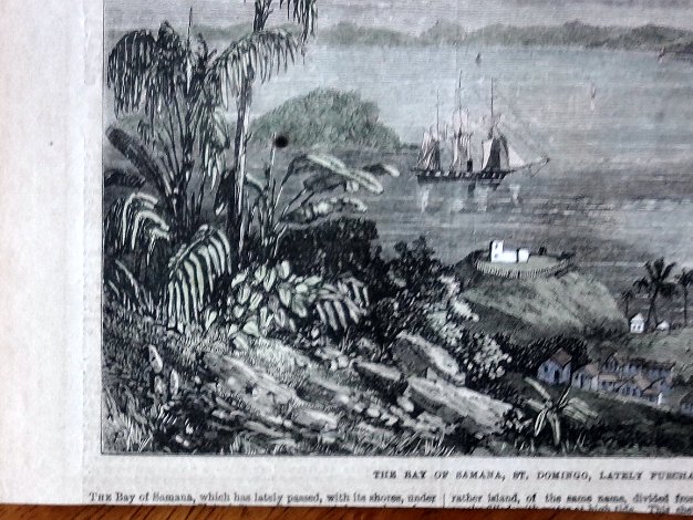 Samana Original British newspaper print with the Bay of Samaná, located in the northeast of the Dominican Republic, and "lately...