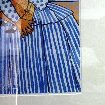 Bido Excellent original colored lithograph of a women peasant with a blue dress and a small child on her arms. Dimension is 9 by 12 inches. Signed and dated 1997 in...