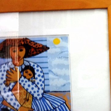 Bido Excellent original colored lithograph of a women peasant with a blue dress and a small child on her arms. Dimension is 9 by 12 inches. Signed and dated 1997 in...