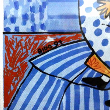 Bido Excellent original colored lithograph of a women peasant with a blue dress and a small child on her arms. Dimension is 9 by 12 inches. Signed and dated 1997 in...