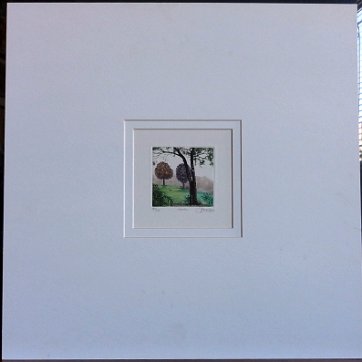 Dominguez Very beautiful hand colored lithograph with a landscape. Paper dimension is 6.5 by 6.5 inches and image dimension is 3.5 by 3.5 inches. Signed in pencil in the...