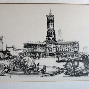 Heinz Excellent cityscape lithograph. Paper dimension is 13 by 17 inches. Signed in pencil in the lower right side. No frame. Excelente litografía con un paisaje...