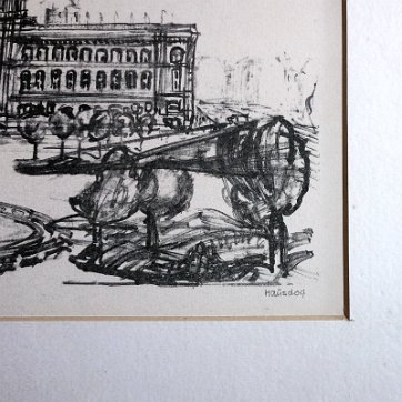 Heinz Excellent cityscape lithograph. Paper dimension is 13 by 17 inches. Signed in pencil in the lower right side. No frame. Excelente litografía con un paisaje...