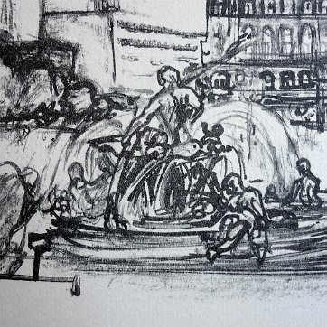 Heinz Excellent cityscape lithograph. Paper dimension is 13 by 17 inches. Signed in pencil in the lower right side. No frame. Excelente litografía con un paisaje...
