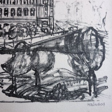 Heinz Excellent cityscape lithograph. Paper dimension is 13 by 17 inches. Signed in pencil in the lower right side. No frame. Excelente litografía con un paisaje...