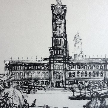 Heinz Excellent cityscape lithograph. Paper dimension is 13 by 17 inches. Signed in pencil in the lower right side. No frame. Excelente litografía con un paisaje...