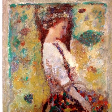 Hua Work of art by Hua Chen, titled “Gathering Blossoms”. Serio lithograph/Print in color on Archival Paper. New with COA and envelope. Produced by Park West...