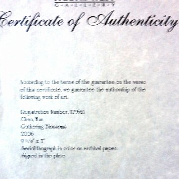 Hua Work of art by Hua Chen, titled “Gathering Blossoms”. Serio lithograph/Print in color on Archival Paper. New with COA and envelope. Produced by Park West...